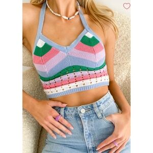 Almost Famous Rainbow Love Knit Crop Sweater Size M